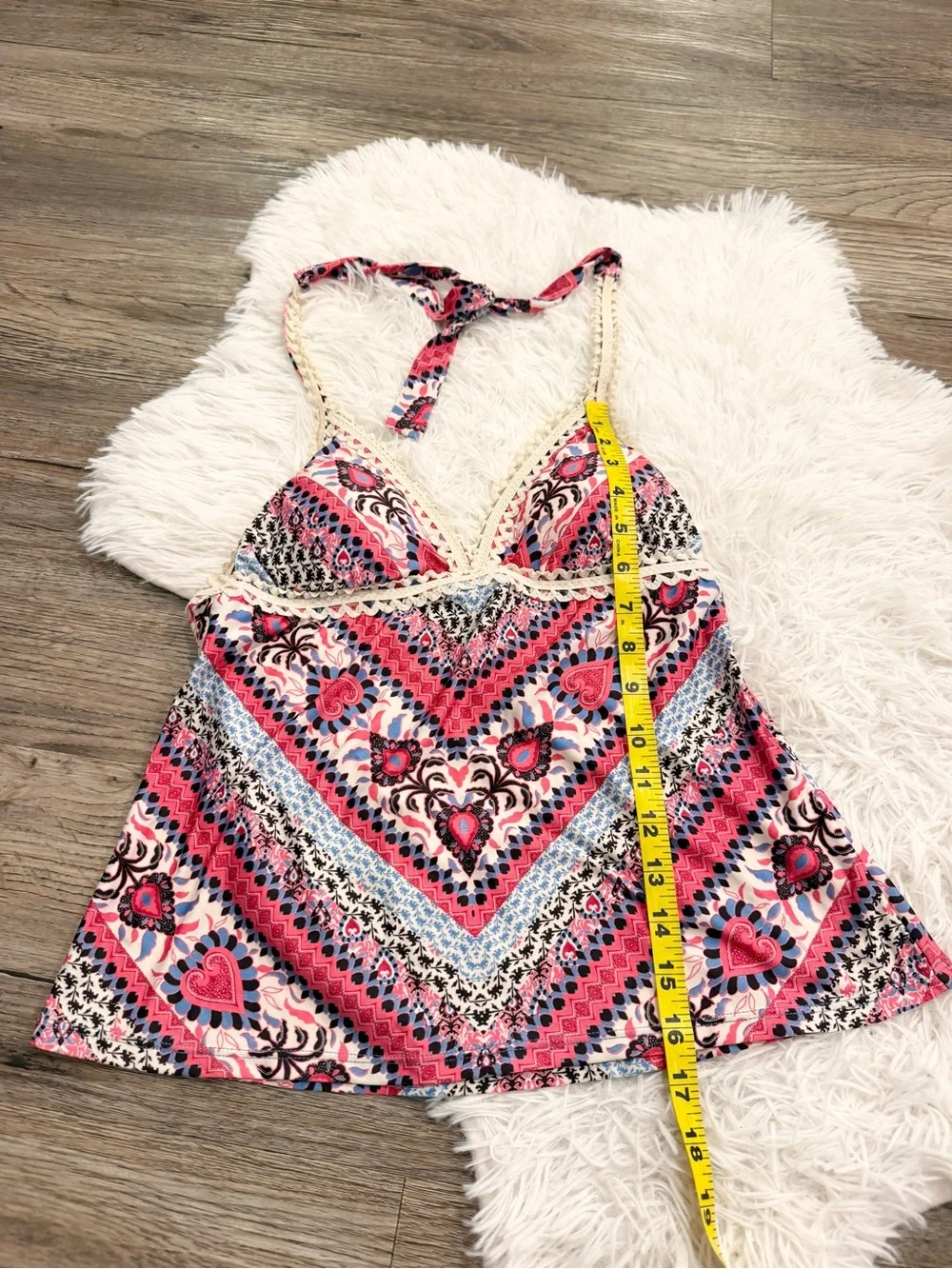 BECCA Rebecca Virtue Secret Garden Halter Tankini Top Y2K Bathing Suit